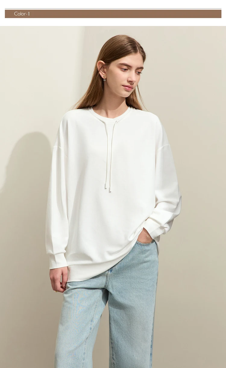 AMII Minimalist Sporty Hoodies for Women 2024 Autumn New Loose Cozy Bottom Shirt Trendy Crewneck Draw String Pullovers 12421006
