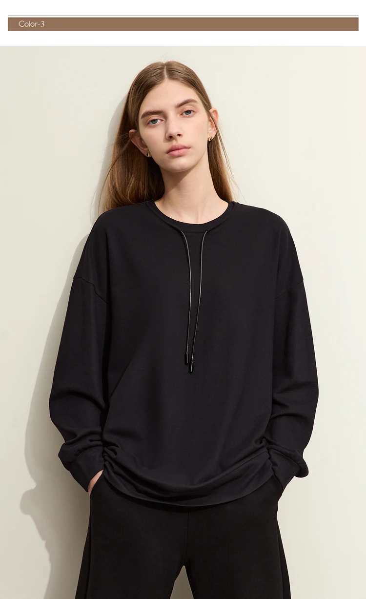 AMII Minimalist Sporty Hoodies for Women 2024 Autumn New Loose Cozy Bottom Shirt Trendy Crewneck Draw String Pullovers 12421006