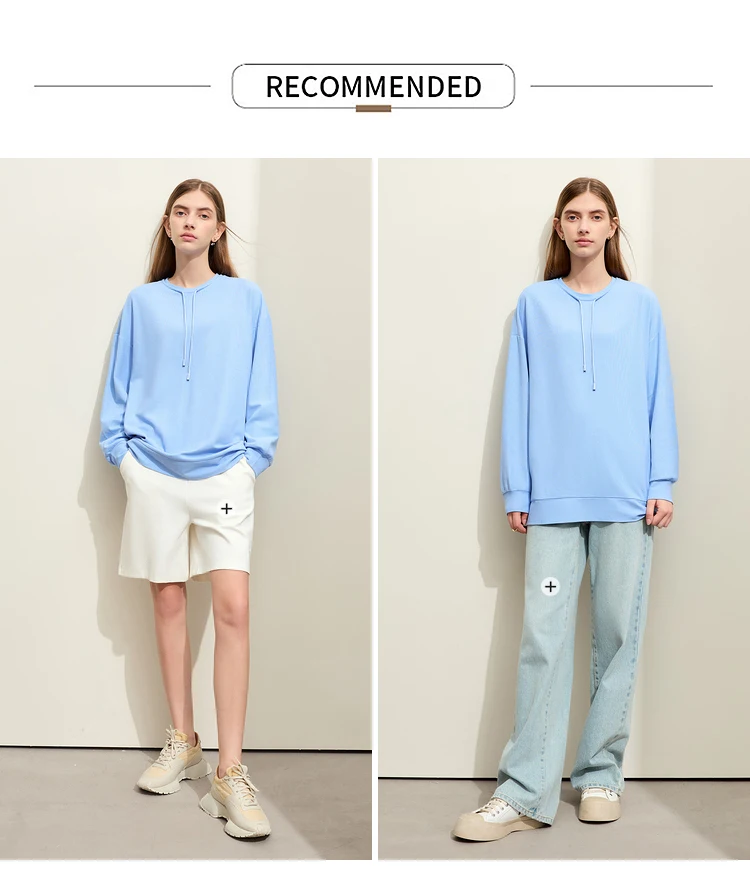 AMII Minimalist Sporty Hoodies for Women 2024 Autumn New Loose Cozy Bottom Shirt Trendy Crewneck Draw String Pullovers 12421006