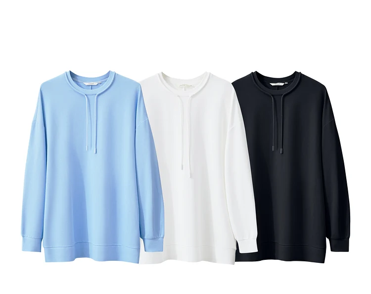AMII Minimalist Sporty Hoodies for Women 2024 Autumn New Loose Cozy Bottom Shirt Trendy Crewneck Draw String Pullovers 12421006
