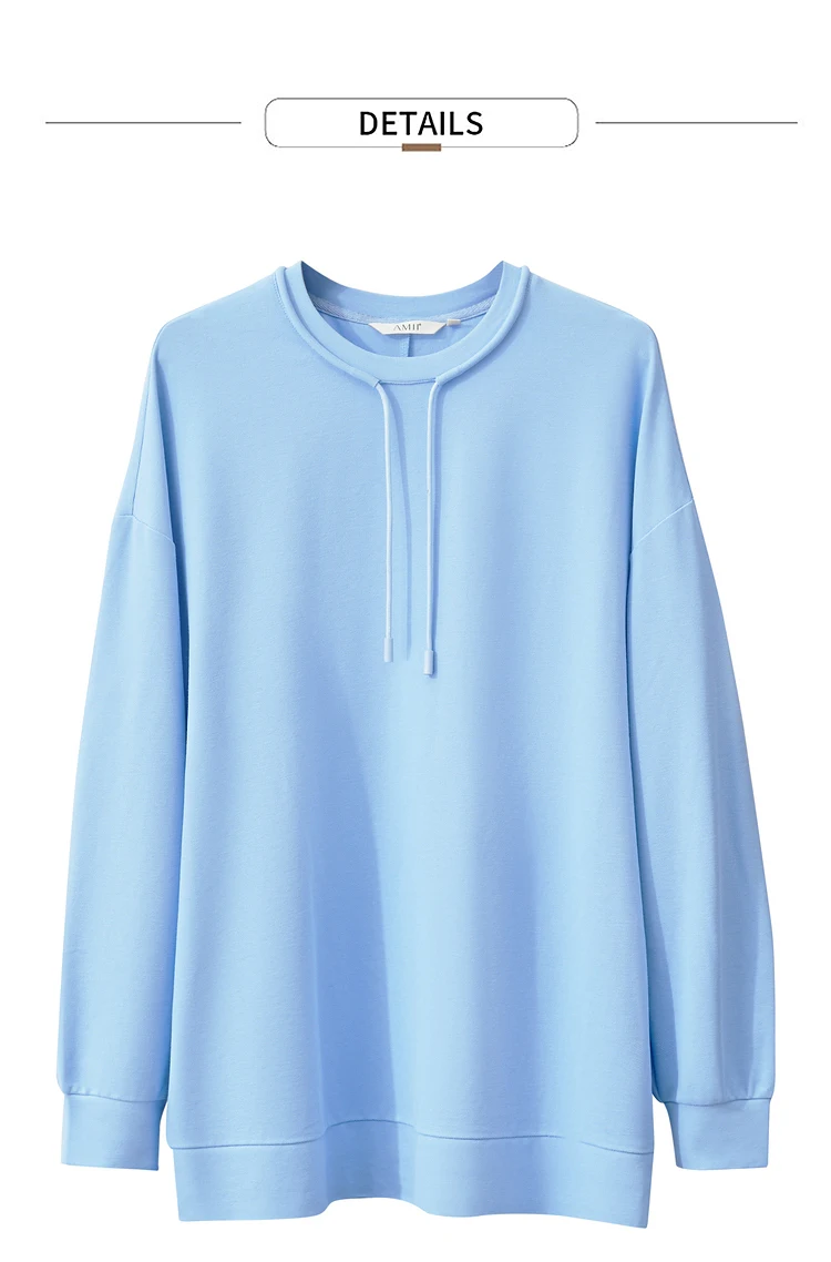 AMII Minimalist Sporty Hoodies for Women 2024 Autumn New Loose Cozy Bottom Shirt Trendy Crewneck Draw String Pullovers 12421006