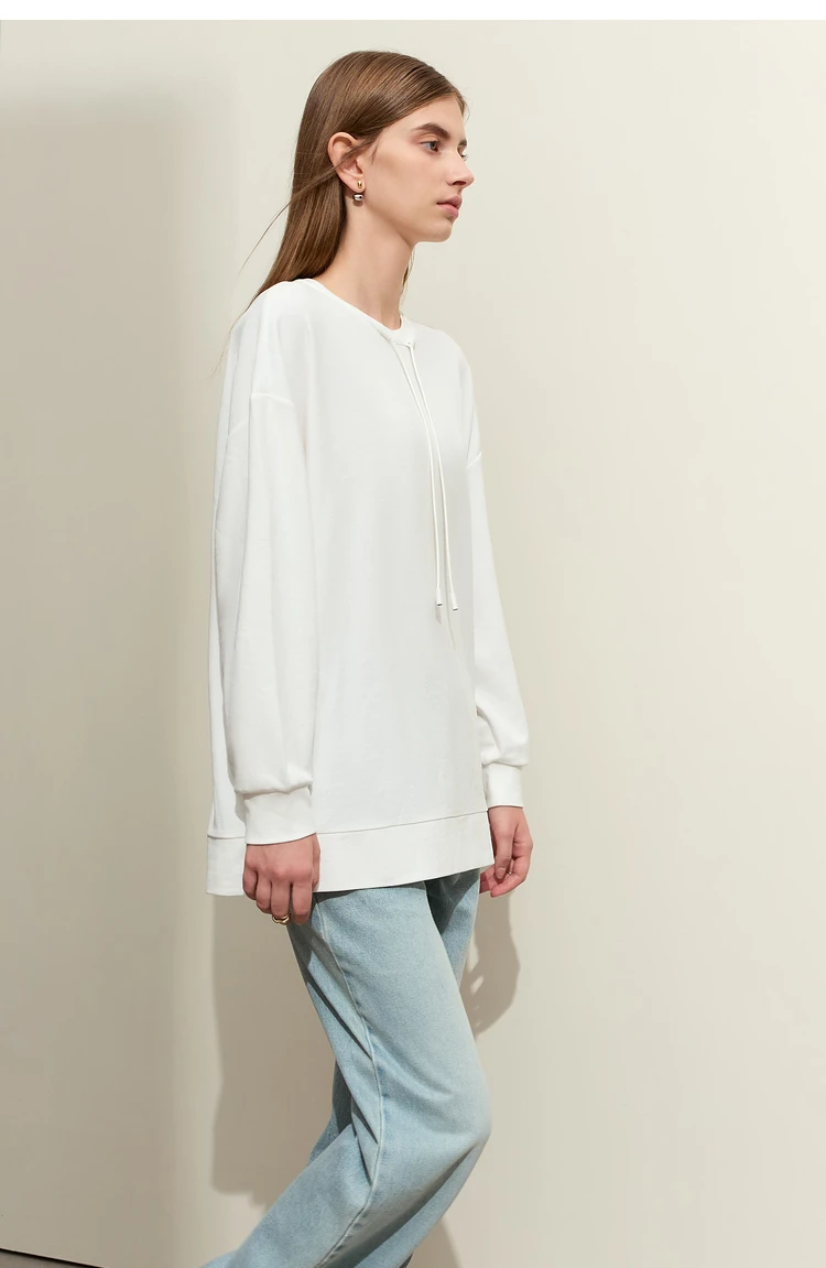 AMII Minimalist Sporty Hoodies for Women 2024 Autumn New Loose Cozy Bottom Shirt Trendy Crewneck Draw String Pullovers 12421006