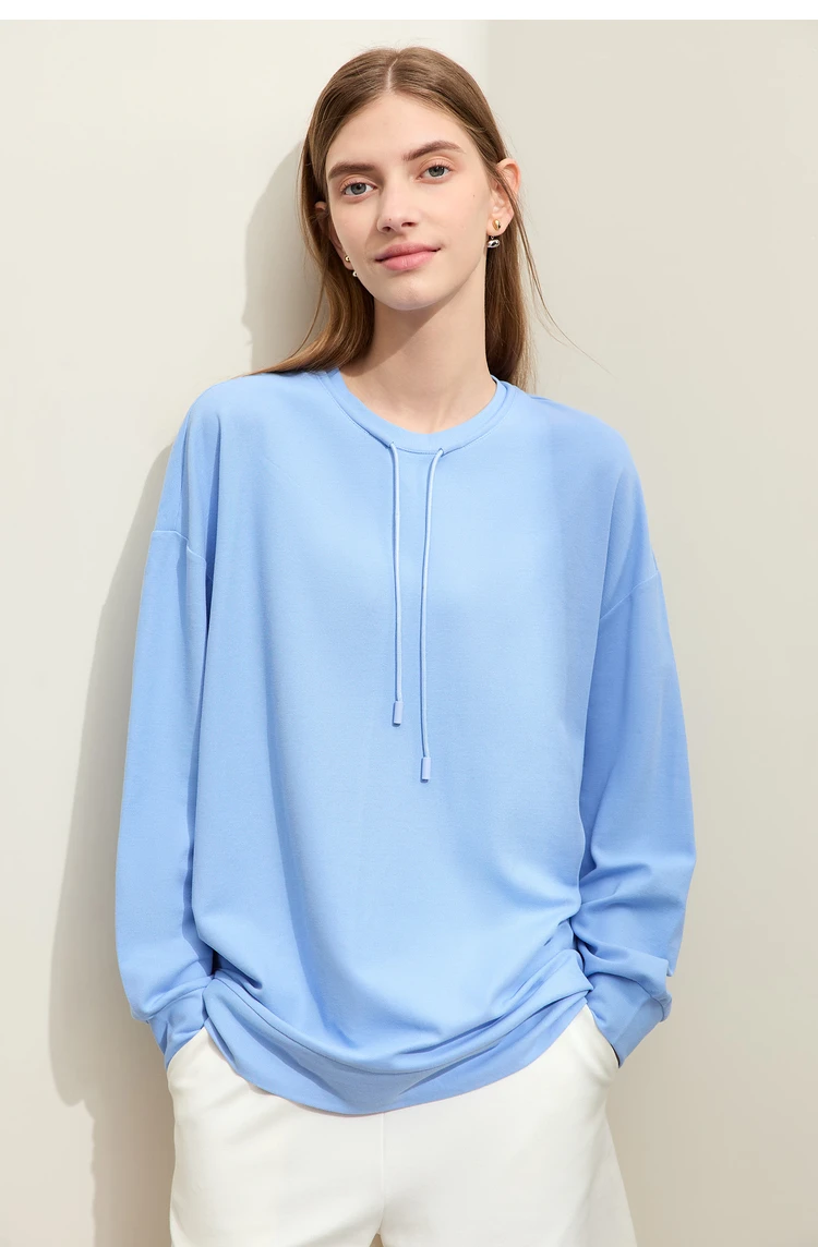 AMII Minimalist Sporty Hoodies for Women 2024 Autumn New Loose Cozy Bottom Shirt Trendy Crewneck Draw String Pullovers 12421006