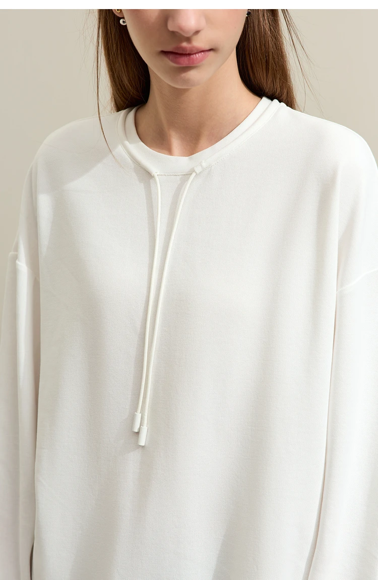 AMII Minimalist Sporty Hoodies for Women 2024 Autumn New Loose Cozy Bottom Shirt Trendy Crewneck Draw String Pullovers 12421006