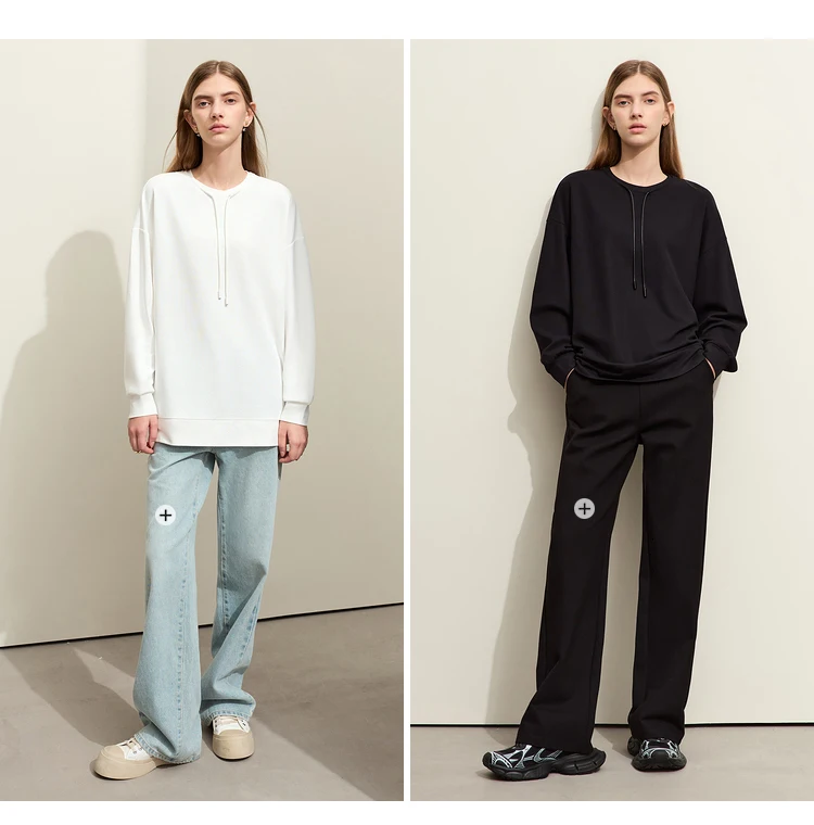 AMII Minimalist Sporty Hoodies for Women 2024 Autumn New Loose Cozy Bottom Shirt Trendy Crewneck Draw String Pullovers 12421006