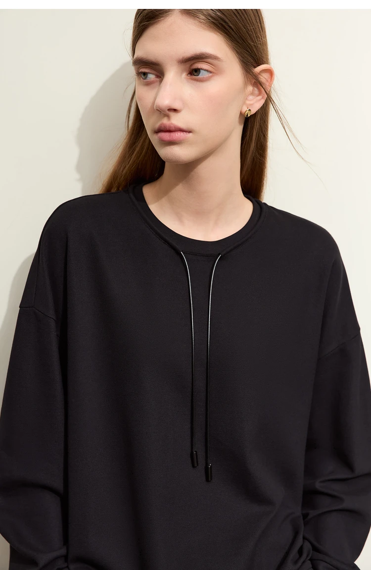 AMII Minimalist Sporty Hoodies for Women 2024 Autumn New Loose Cozy Bottom Shirt Trendy Crewneck Draw String Pullovers 12421006