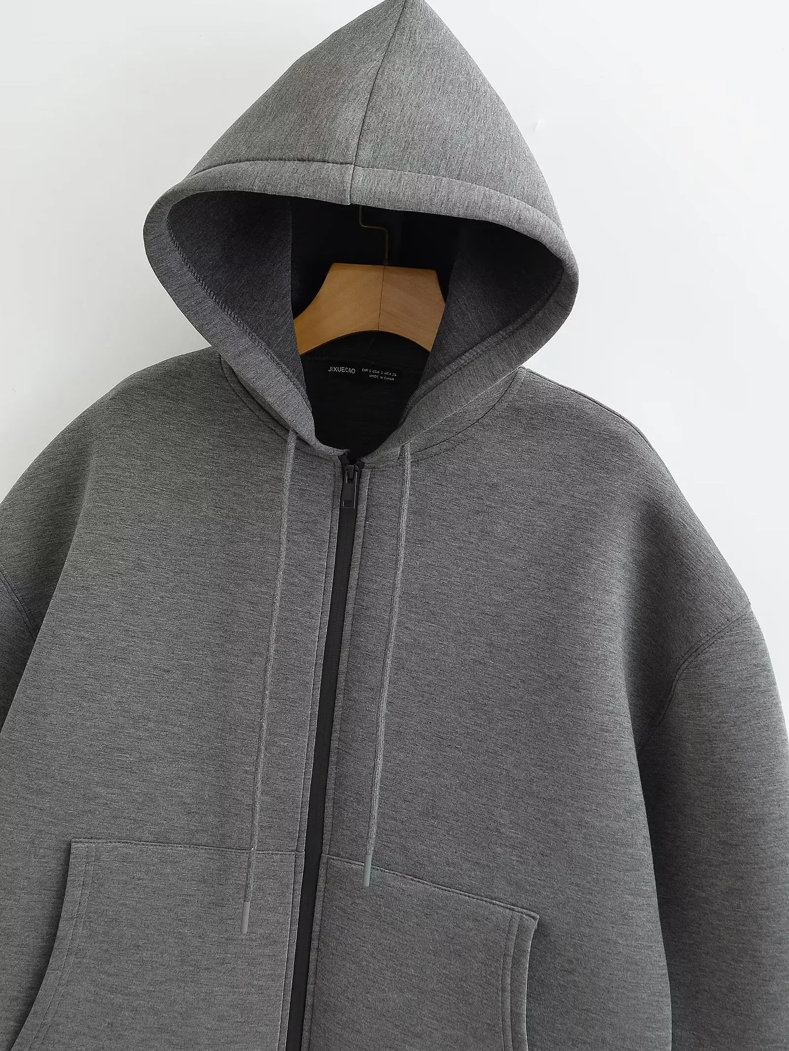 HH 2026 Casual Women's Soild Zipper Hoodie Long Sleeve Big Pocket Zipper Jacket With Hood Female Loose Outerwear Coat Tops