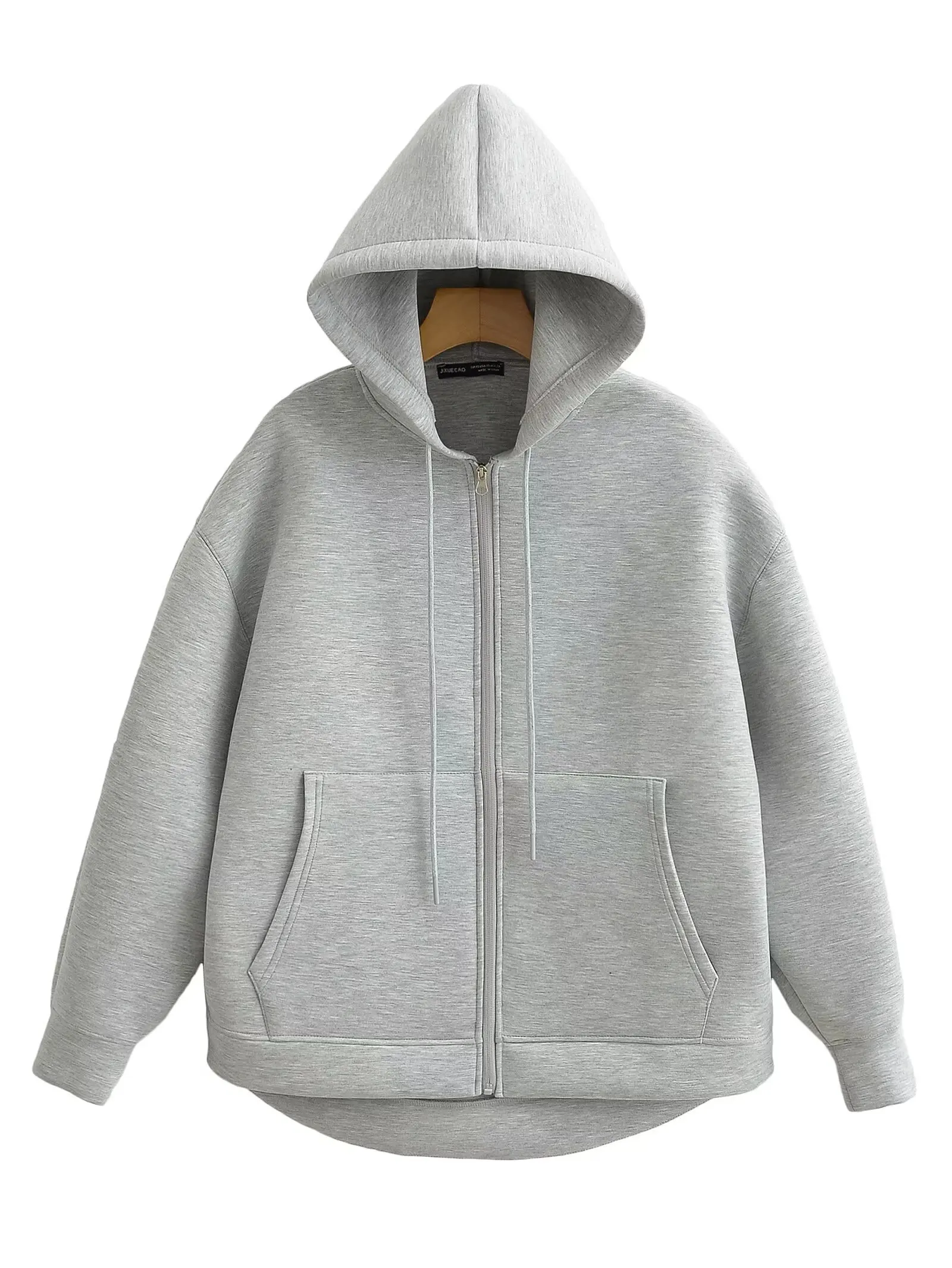 HH 2026 Casual Women's Soild Zipper Hoodie Long Sleeve Big Pocket Zipper Jacket With Hood Female Loose Outerwear Coat Tops