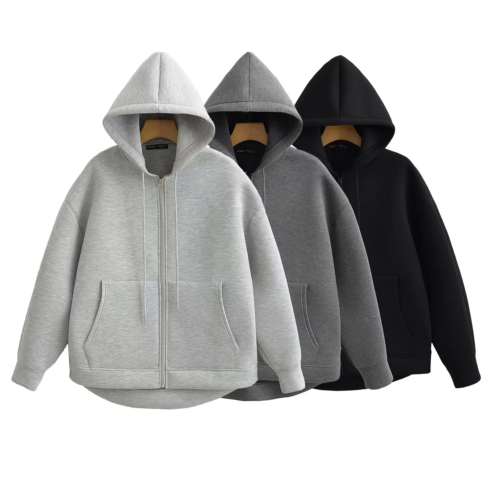 HH 2026 Casual Women's Soild Zipper Hoodie Long Sleeve Big Pocket Zipper Jacket With Hood Female Loose Outerwear Coat Tops