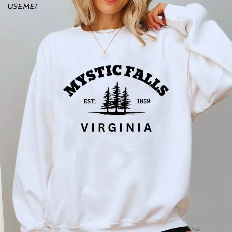Mystic Falls Sweatshirt Vampire Diares Crewneck Sweatshirts Trendy Pulover Long Sleeve Hoodies Sweatshirt Harajuku Streetwear
