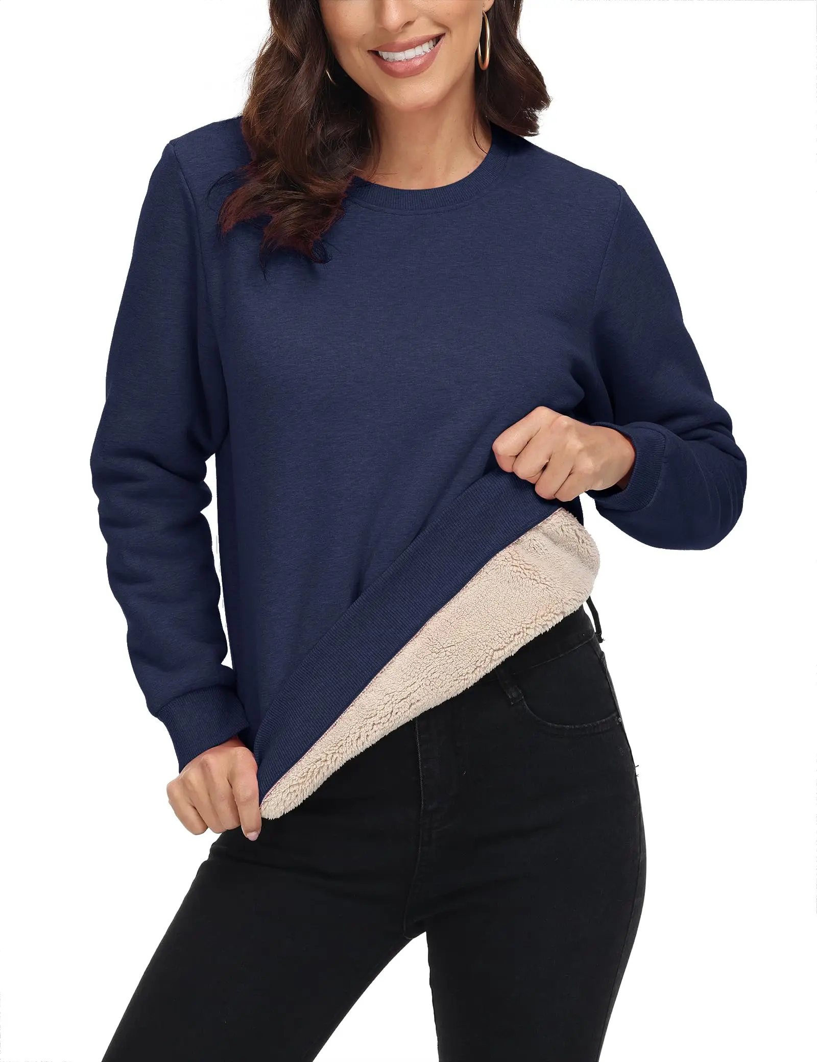 TACVASEN Winter Sherpa Lined Sweatshirt Womens Thick Warm Fleece Sweatshirts Home Party Casual Hoodies Streetwear Pullover Tops
