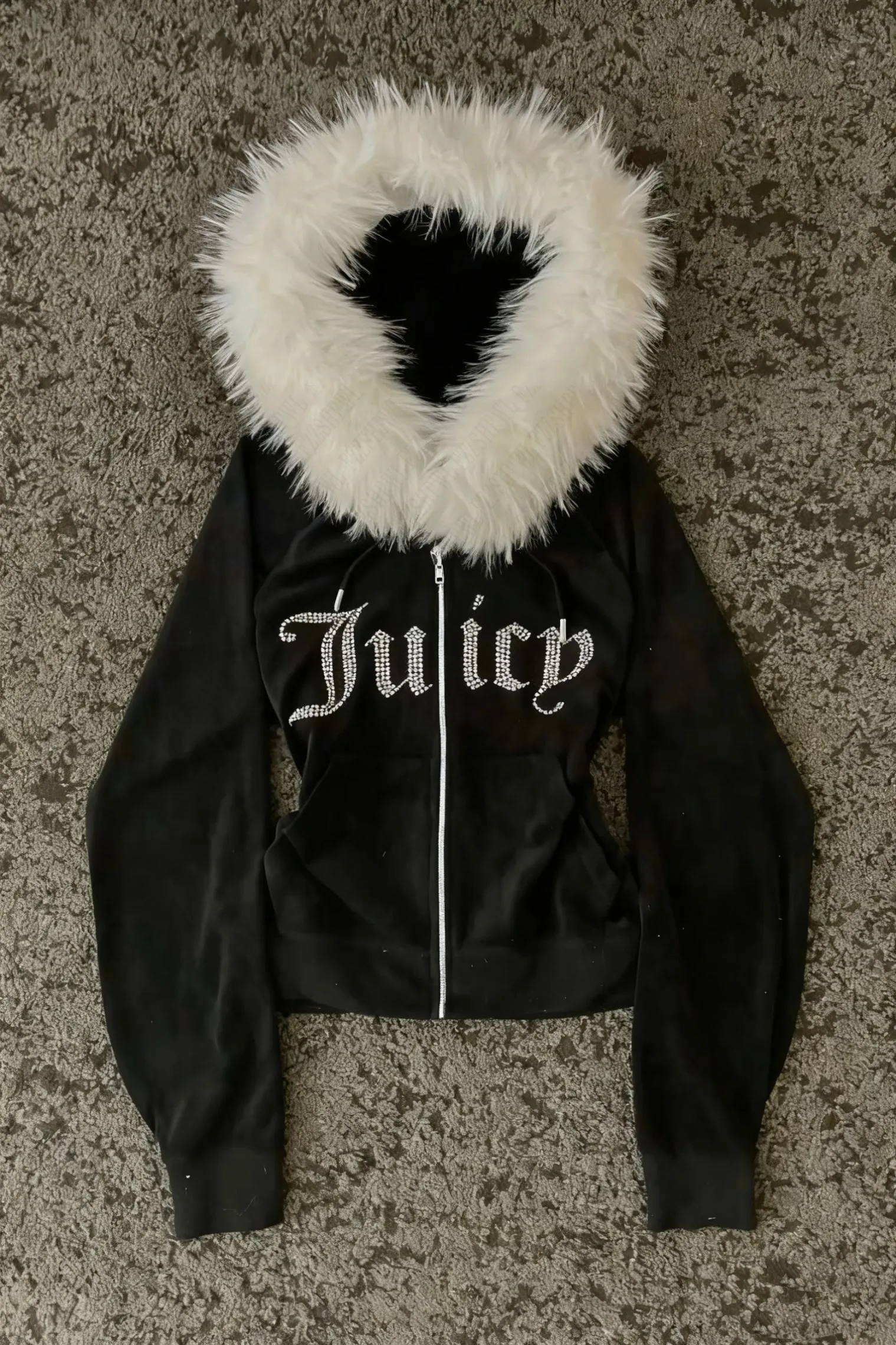 Harajuku y2k Millennial Hottie American retro fur collar piecing hoodie zipper hoodie female fall/winter hip hop zipper jacket