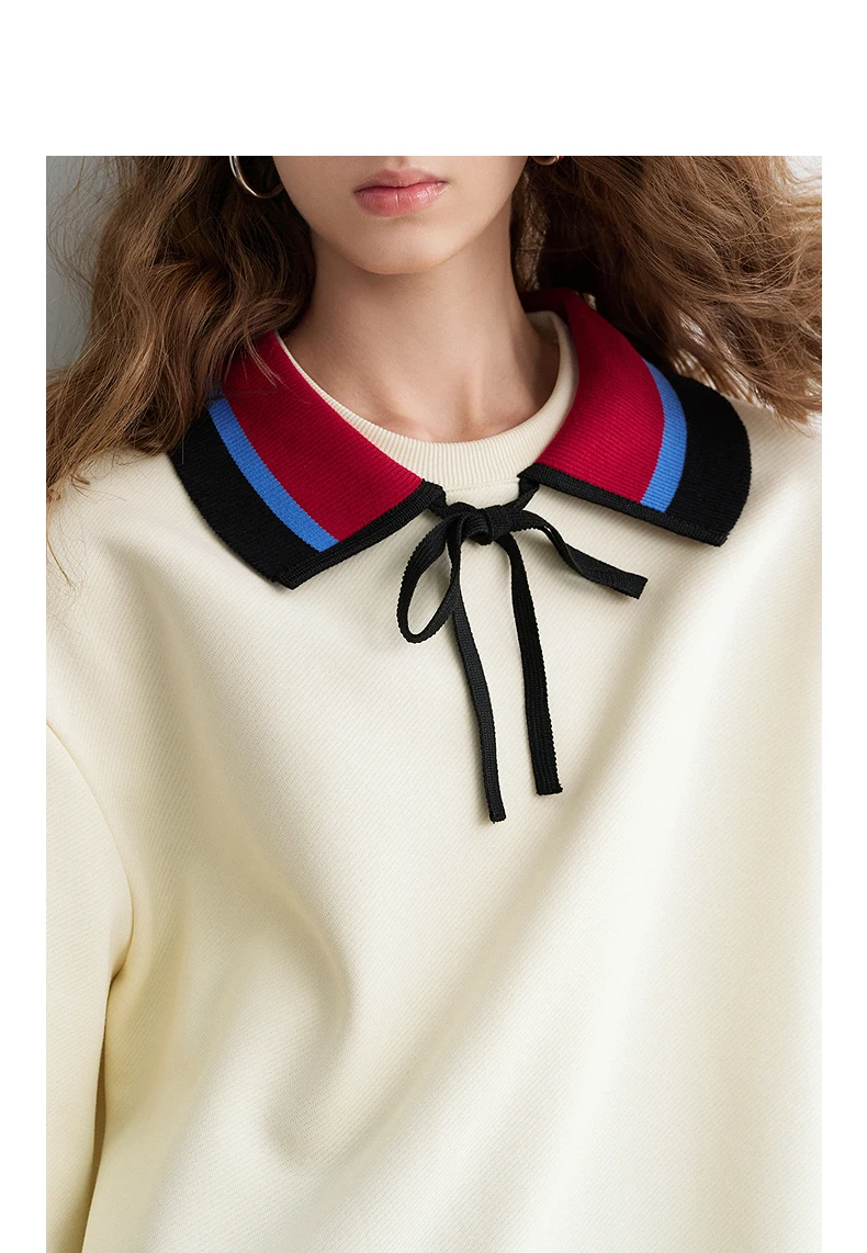 TOYOUTH Women Sweatshirts 2026 Spring New Cotton Knit Striped Turn-Down Collar Loose Fit Niche Stylish Tops