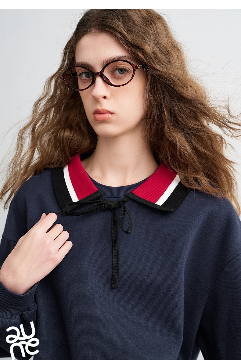 TOYOUTH Women Sweatshirts 2026 Spring New Cotton Knit Striped Turn-Down Collar Loose Fit Niche Stylish Tops