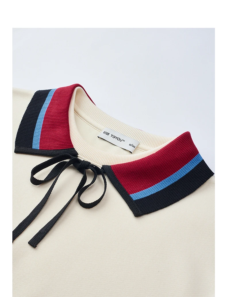 TOYOUTH Women Sweatshirts 2026 Spring New Cotton Knit Striped Turn-Down Collar Loose Fit Niche Stylish Tops