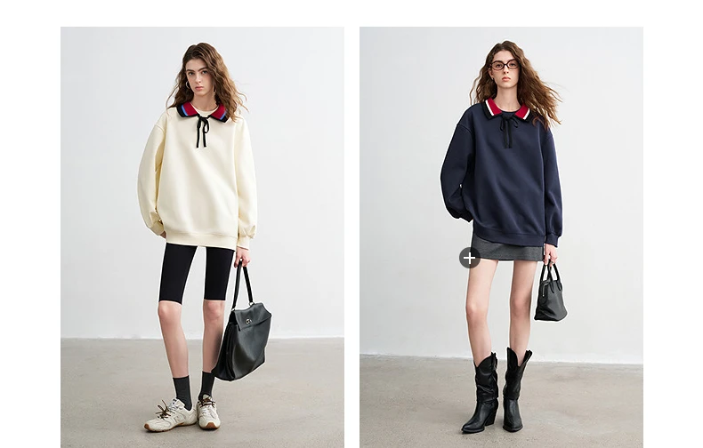 TOYOUTH Women Sweatshirts 2026 Spring New Cotton Knit Striped Turn-Down Collar Loose Fit Niche Stylish Tops