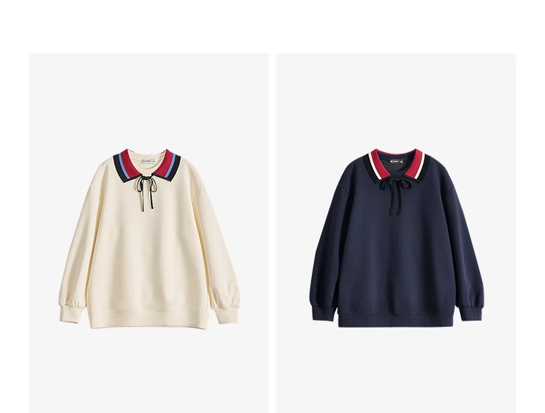 TOYOUTH Women Sweatshirts 2026 Spring New Cotton Knit Striped Turn-Down Collar Loose Fit Niche Stylish Tops