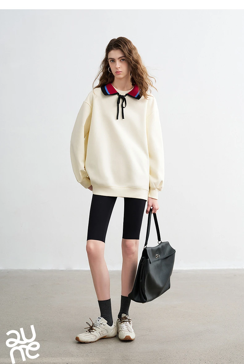 TOYOUTH Women Sweatshirts 2026 Spring New Cotton Knit Striped Turn-Down Collar Loose Fit Niche Stylish Tops
