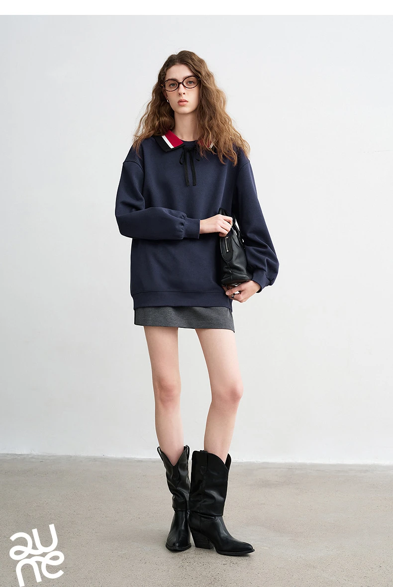 TOYOUTH Women Sweatshirts 2026 Spring New Cotton Knit Striped Turn-Down Collar Loose Fit Niche Stylish Tops