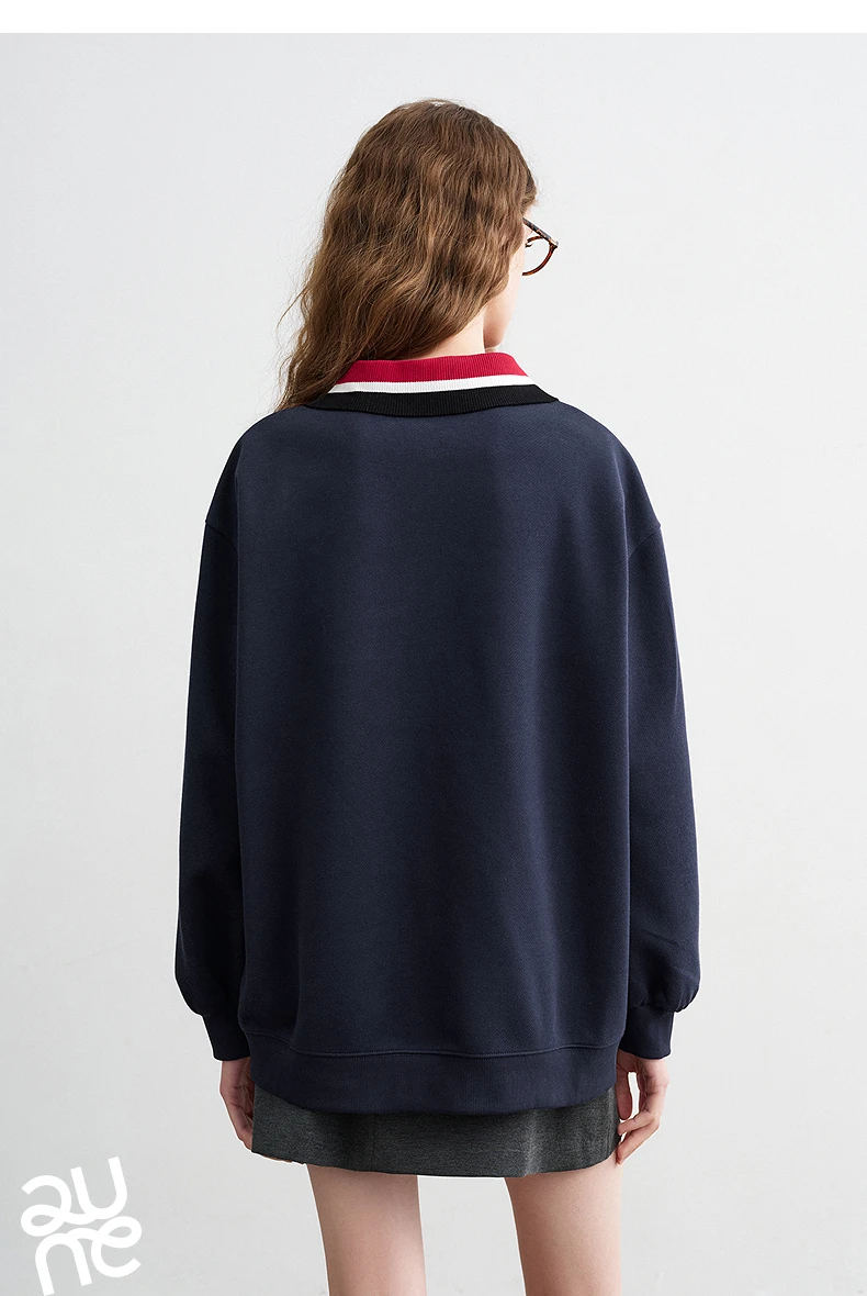 TOYOUTH Women Sweatshirts 2026 Spring New Cotton Knit Striped Turn-Down Collar Loose Fit Niche Stylish Tops