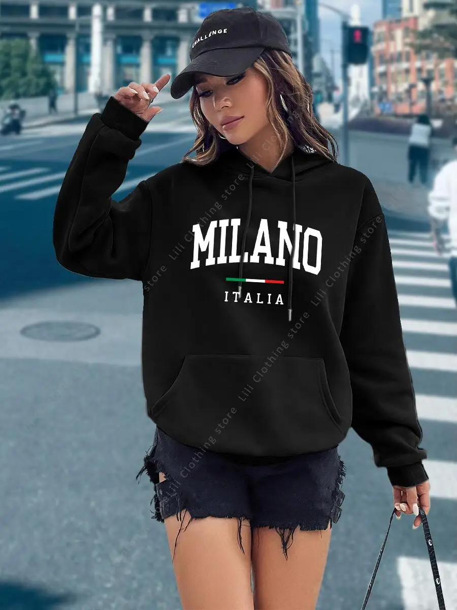 MILANO Hoodies for Women Clothes Aesthetic Tops High quality Fashion Street Sweatshirts Fashion Y2K Ladies Pullover Hoodie Pink