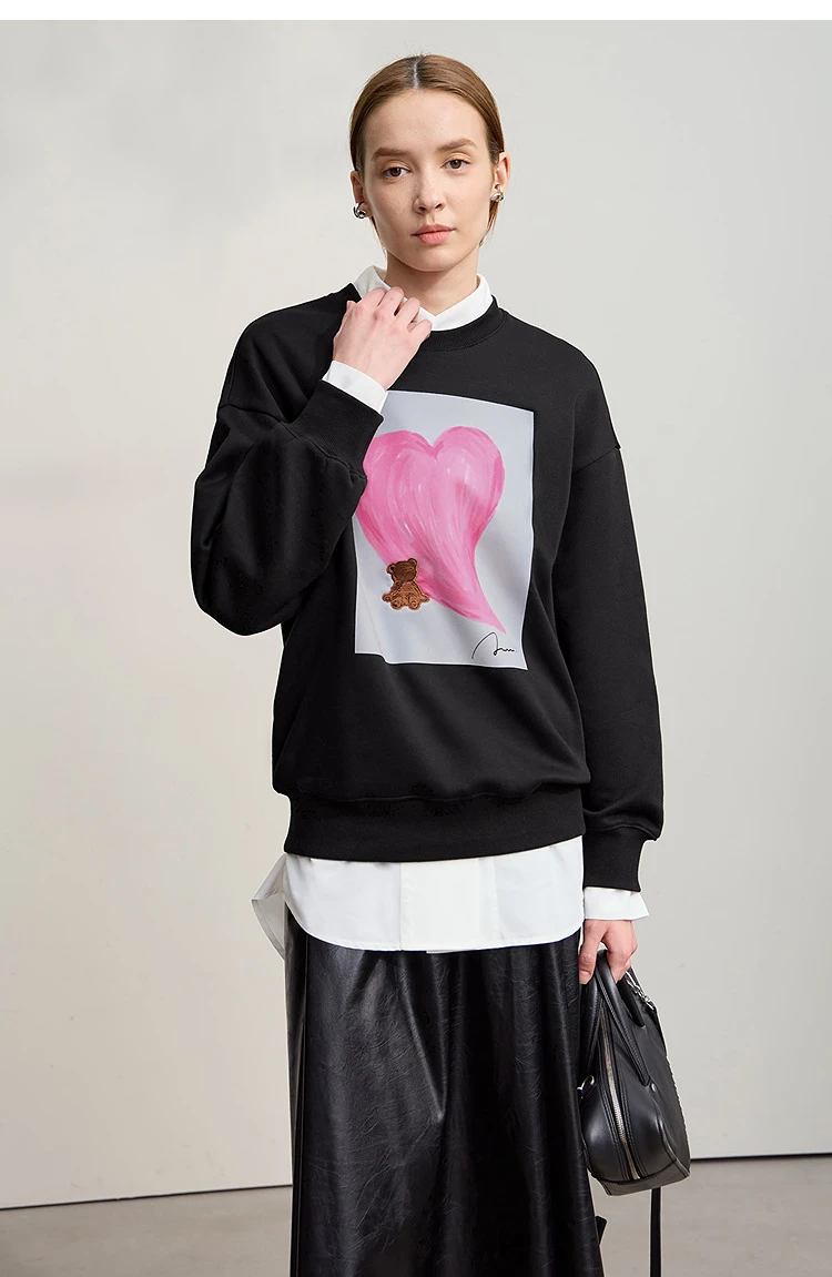 Amii Sweatshirt For Woman 2026 Winter New Printing Embroidered Casual Thick Crew Neck Long Sleeve Versatile Knit Tops 12524123