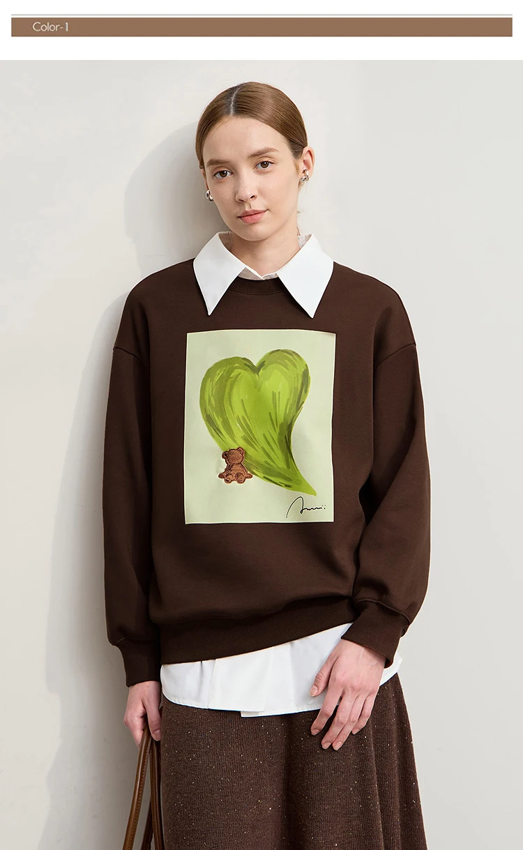 Amii Sweatshirt For Woman 2026 Winter New Printing Embroidered Casual Thick Crew Neck Long Sleeve Versatile Knit Tops 12524123