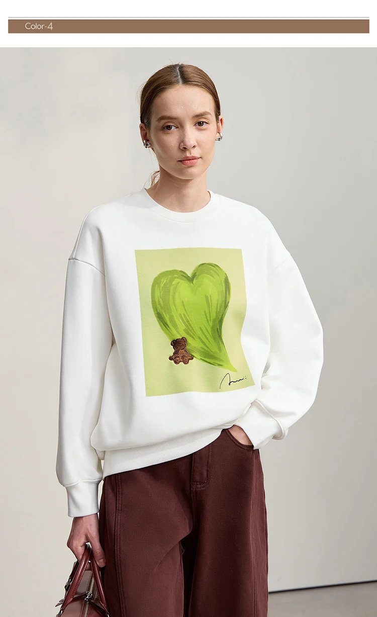 Amii Sweatshirt For Woman 2026 Winter New Printing Embroidered Casual Thick Crew Neck Long Sleeve Versatile Knit Tops 12524123
