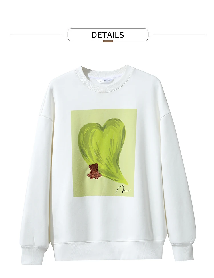 Amii Sweatshirt For Woman 2026 Winter New Printing Embroidered Casual Thick Crew Neck Long Sleeve Versatile Knit Tops 12524123