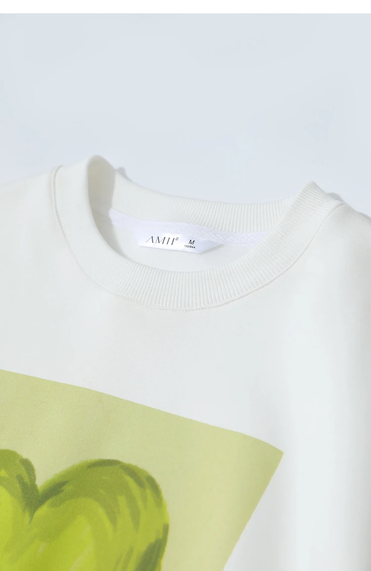 Amii Sweatshirt For Woman 2026 Winter New Printing Embroidered Casual Thick Crew Neck Long Sleeve Versatile Knit Tops 12524123