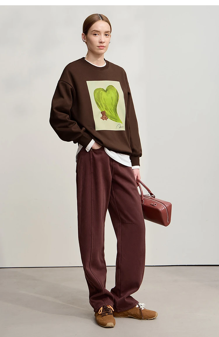 Amii Sweatshirt For Woman 2026 Winter New Printing Embroidered Casual Thick Crew Neck Long Sleeve Versatile Knit Tops 12524123