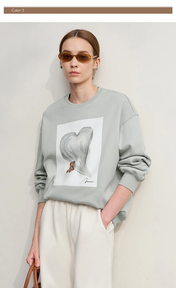 Amii Sweatshirt For Woman 2026 Winter New Printing Embroidered Casual Thick Crew Neck Long Sleeve Versatile Knit Tops 12524123