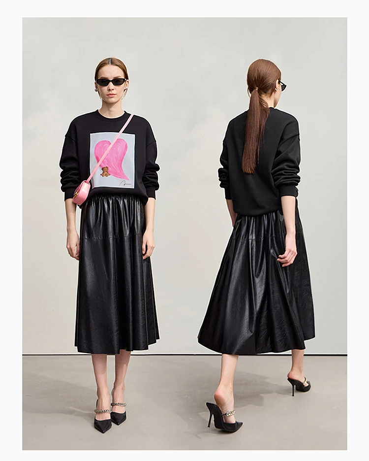 Amii Sweatshirt For Woman 2026 Winter New Printing Embroidered Casual Thick Crew Neck Long Sleeve Versatile Knit Tops 12524123
