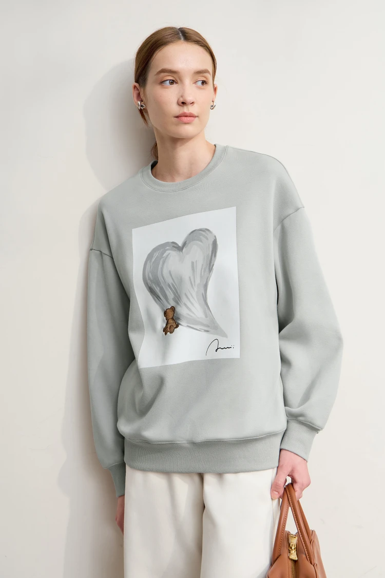 Amii Sweatshirt For Woman 2026 Winter New Printing Embroidered Casual Thick Crew Neck Long Sleeve Versatile Knit Tops 12524123