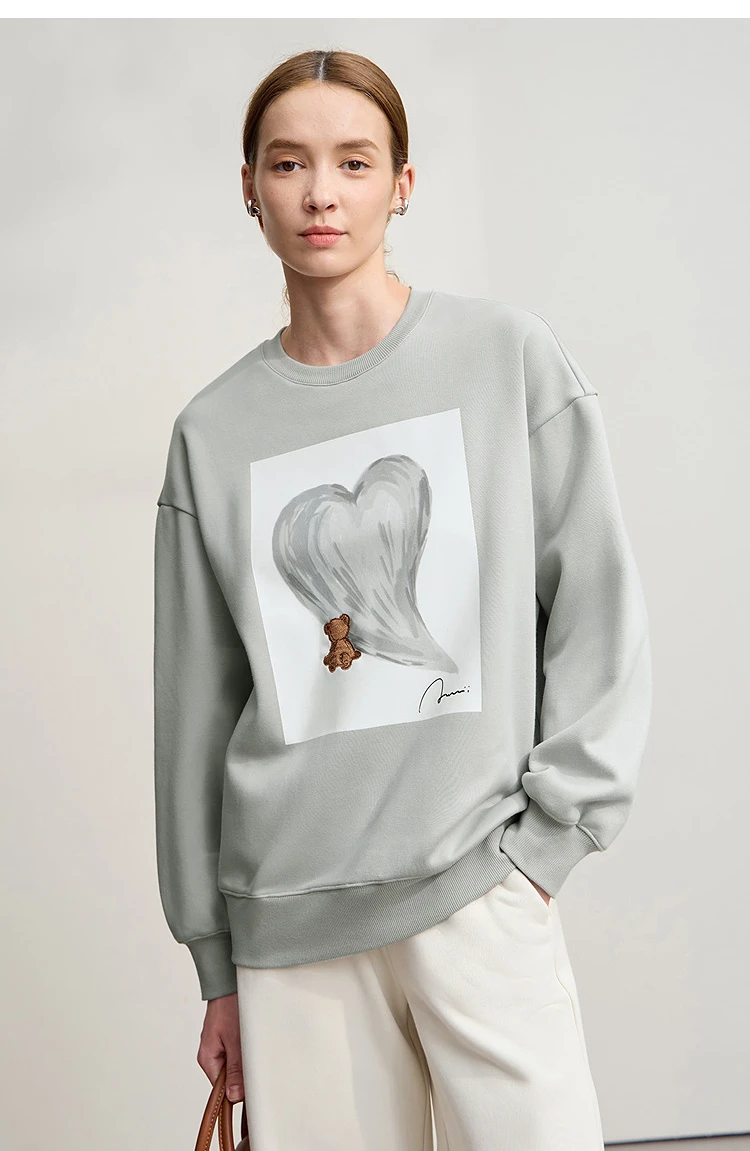 Amii Sweatshirt For Woman 2026 Winter New Printing Embroidered Casual Thick Crew Neck Long Sleeve Versatile Knit Tops 12524123