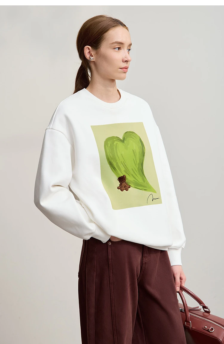 Amii Sweatshirt For Woman 2026 Winter New Printing Embroidered Casual Thick Crew Neck Long Sleeve Versatile Knit Tops 12524123