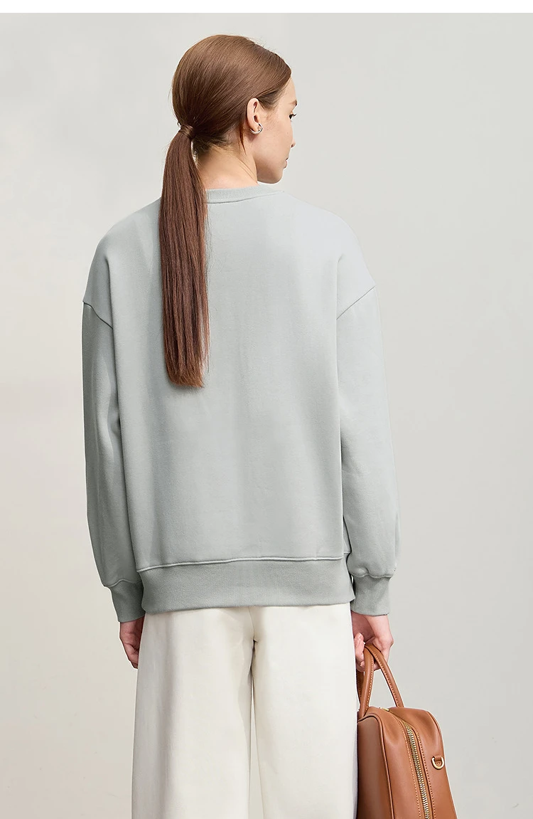 Amii Sweatshirt For Woman 2026 Winter New Printing Embroidered Casual Thick Crew Neck Long Sleeve Versatile Knit Tops 12524123