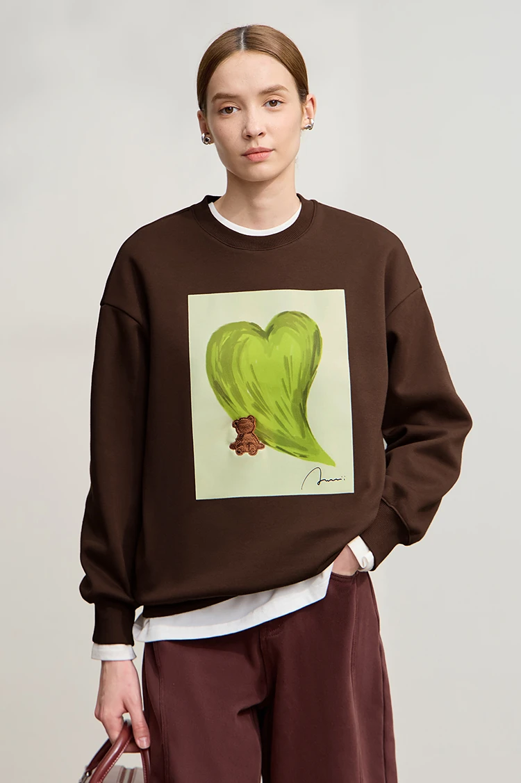 Amii Sweatshirt For Woman 2026 Winter New Printing Embroidered Casual Thick Crew Neck Long Sleeve Versatile Knit Tops 12524123