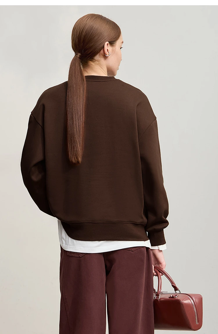 Amii Sweatshirt For Woman 2026 Winter New Printing Embroidered Casual Thick Crew Neck Long Sleeve Versatile Knit Tops 12524123