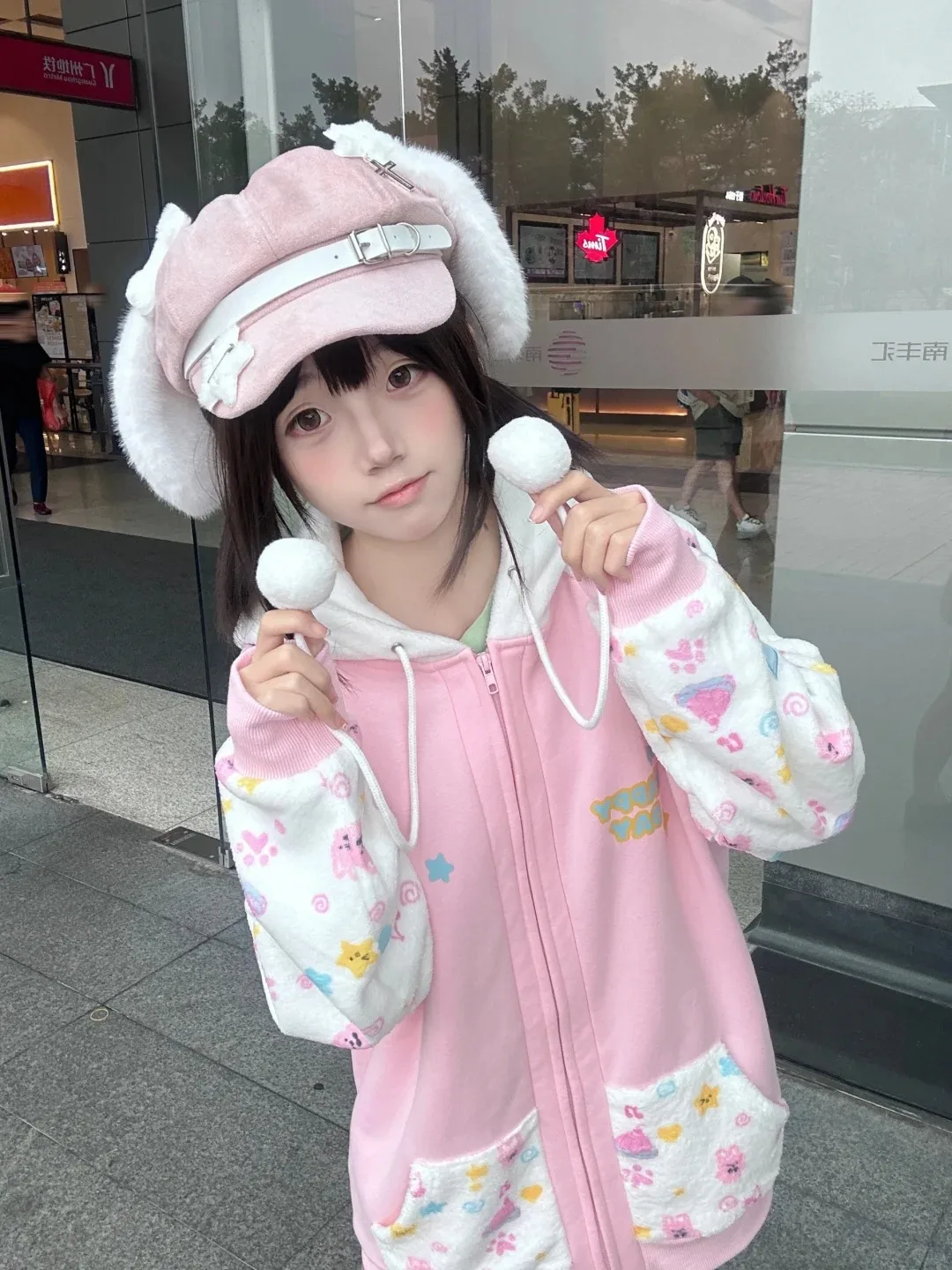 Harajuku Zip Hoodies Women Japanese Sweet Lolita Sweatshirts Kawaii Cartoon Print Y2k Hooded Overcoat Korean Fashion Clothes Top