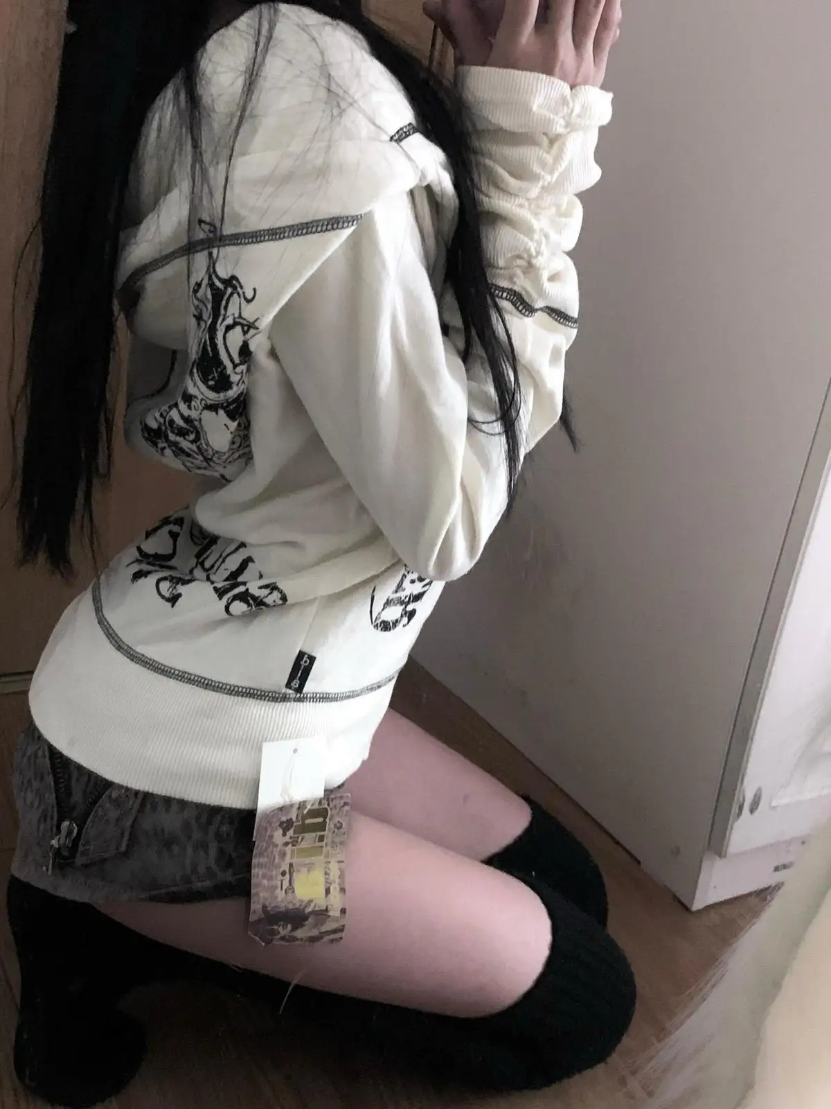 Harajuku Y2k Gothic Hooded Coat Women 2026 Spring New Casual All-match Jackets Subcultural Japanese Black Tops Mujer Sweatshirt