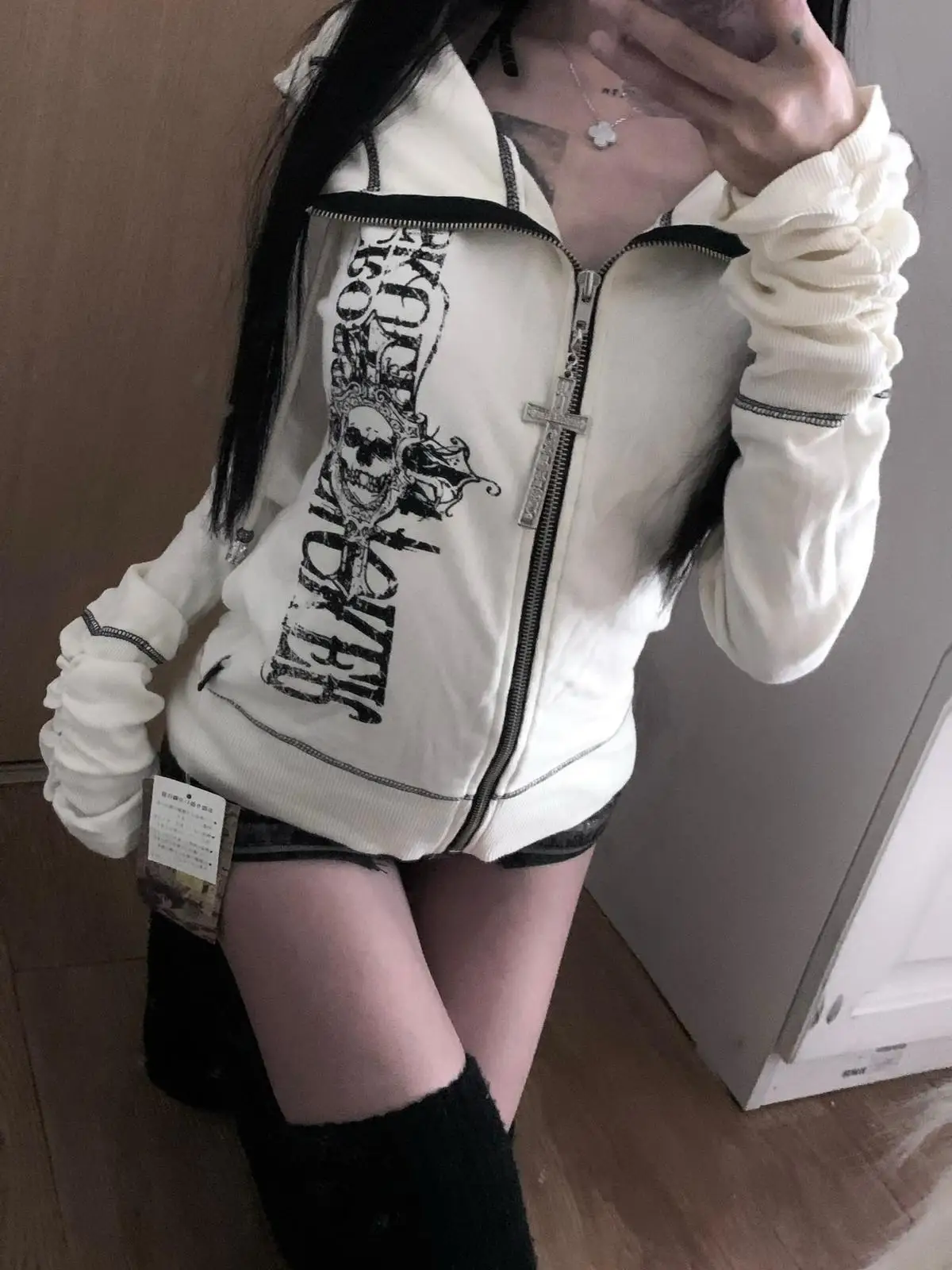 Harajuku Y2k Gothic Hooded Coat Women 2026 Spring New Casual All-match Jackets Subcultural Japanese Black Tops Mujer Sweatshirt
