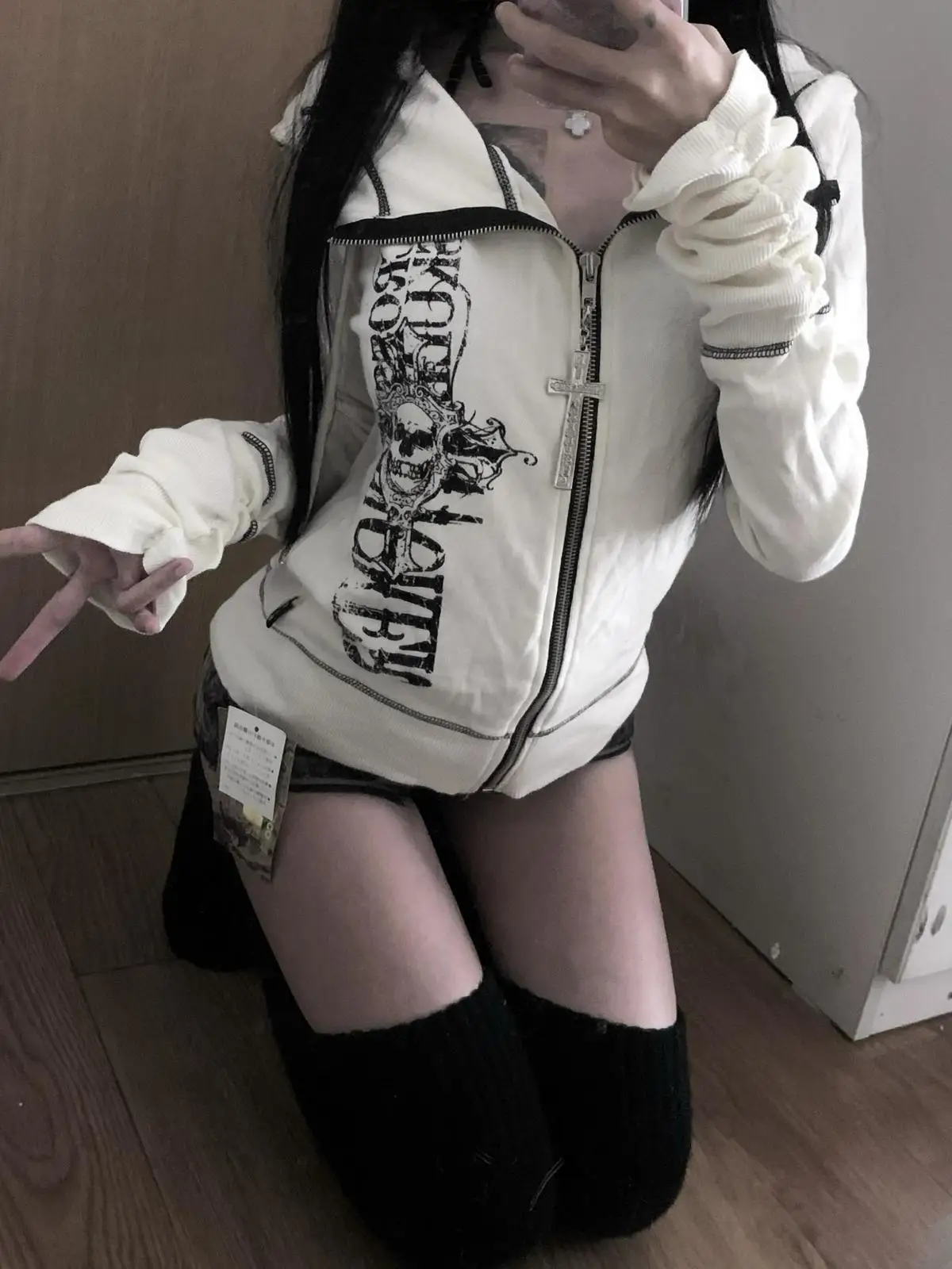Harajuku Y2k Gothic Hooded Coat Women 2026 Spring New Casual All-match Jackets Subcultural Japanese Black Tops Mujer Sweatshirt
