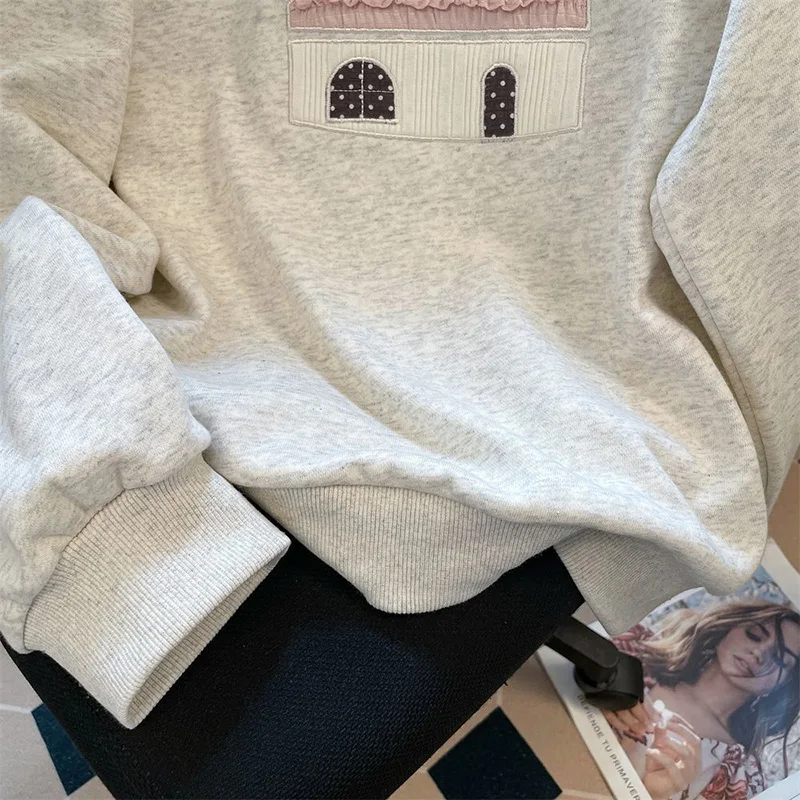 Spring Cute Print Sweatshirt Women Long Sleeve Sweet Kawaii Pullover Japan Loose Female Preppy Style Buttons Vintage Hooded Tops