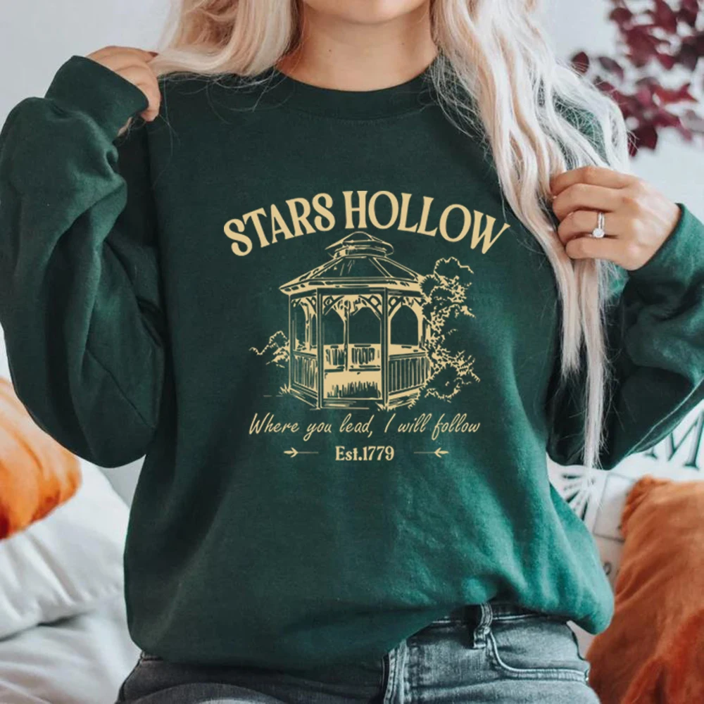 Stars Hollow Sweatshirt Lukes Diner Sweatshirt Women Graphic Hoodies Vintage Long Sleeve Sweater Women Streetwear Pullover Tops