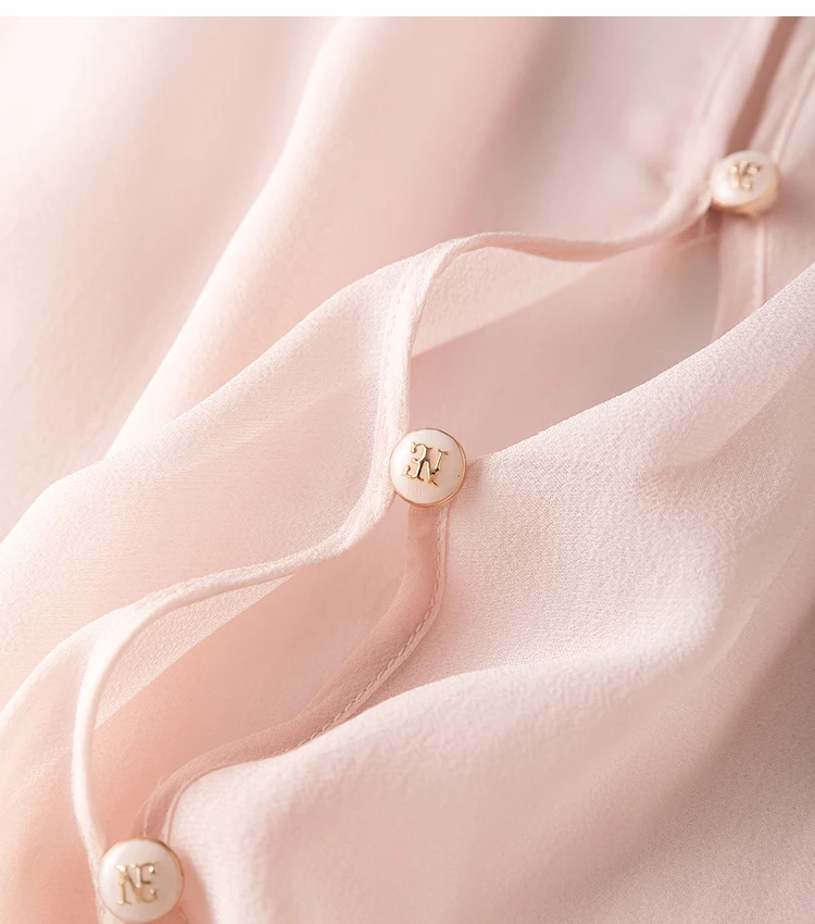 Women Hoodie 100% Mulberry Silk Thin Type Pink Buttons Down Cardigan Long Sleeve Coat Top Blouse Summer Beach Cover Up M1152