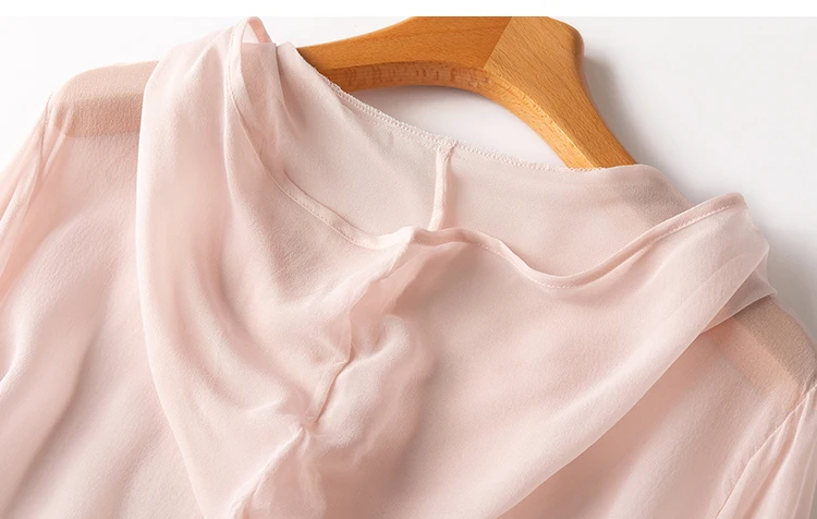Women Hoodie 100% Mulberry Silk Thin Type Pink Buttons Down Cardigan Long Sleeve Coat Top Blouse Summer Beach Cover Up M1152