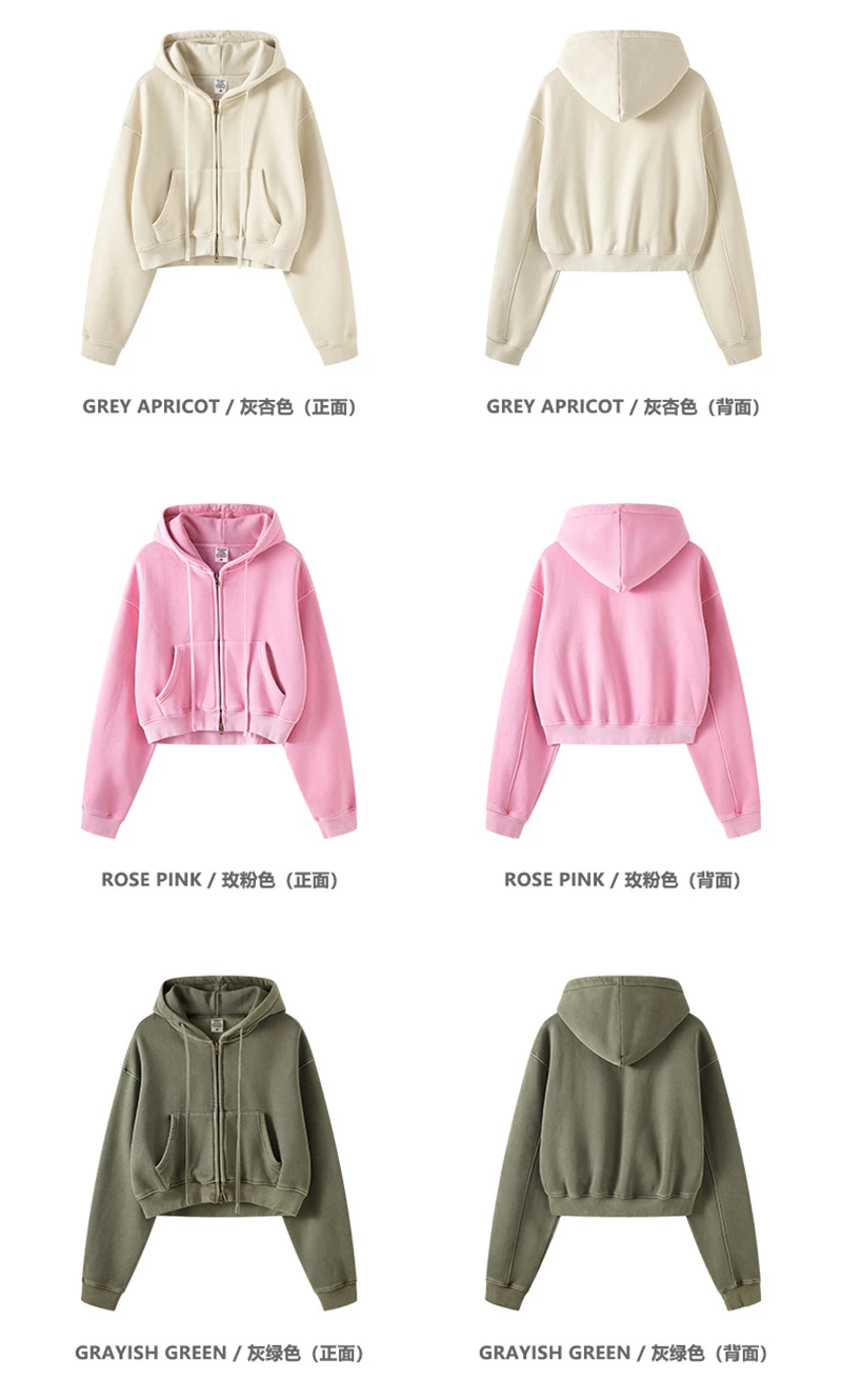 ZODF Retro 2025 Winter Women Short Zipper Hoodies Female Girls Loose 355gsm Thick Fleece Hooded Zip-up Coat Streetwears HY0448
