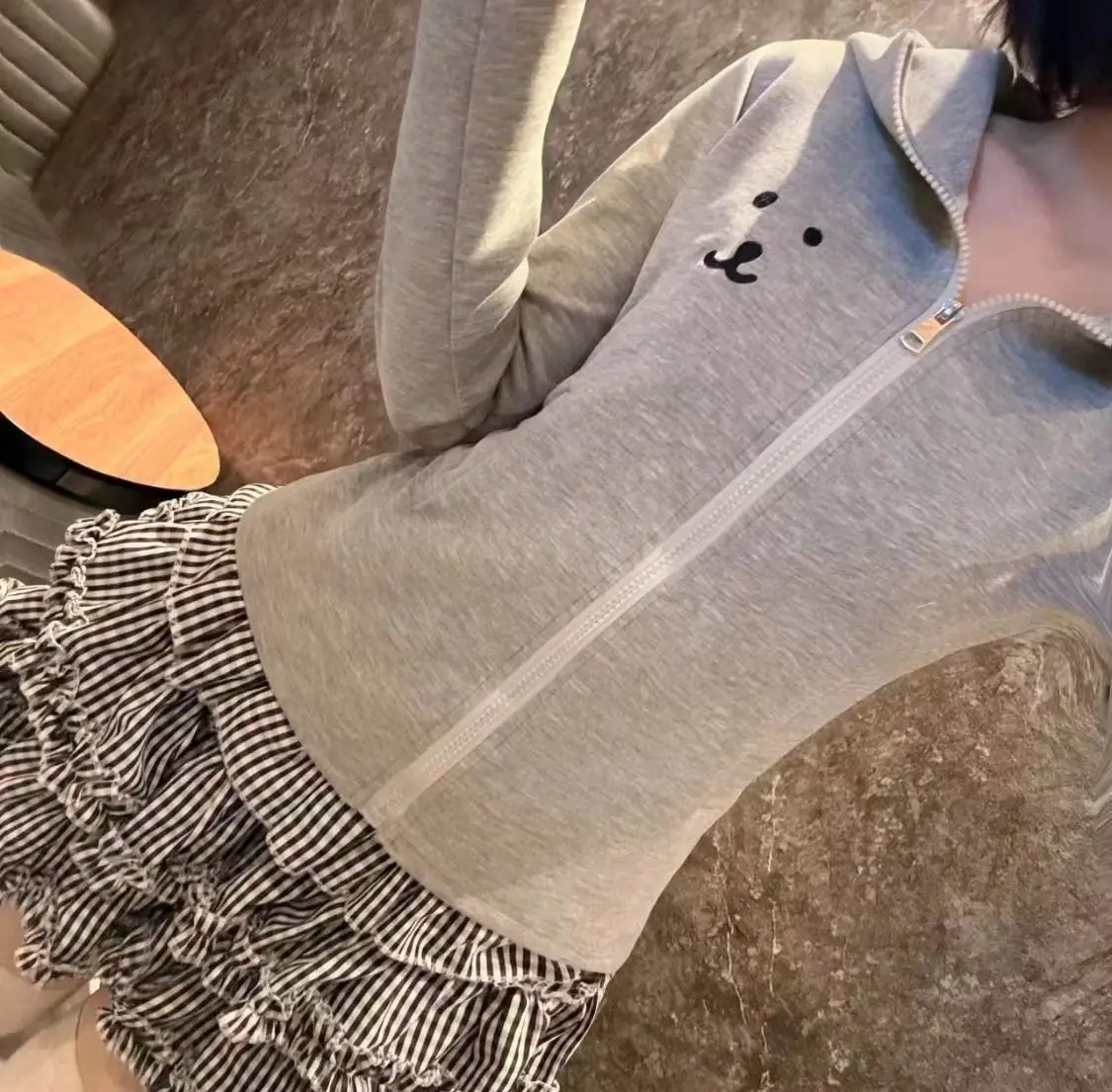 HOUZHOU Y2k Harajuku Streetwear Hoodies Women Japanese Style Kawaii Sweet Cute Cartoon Print Zipper Sweatshirt Soft Girl New