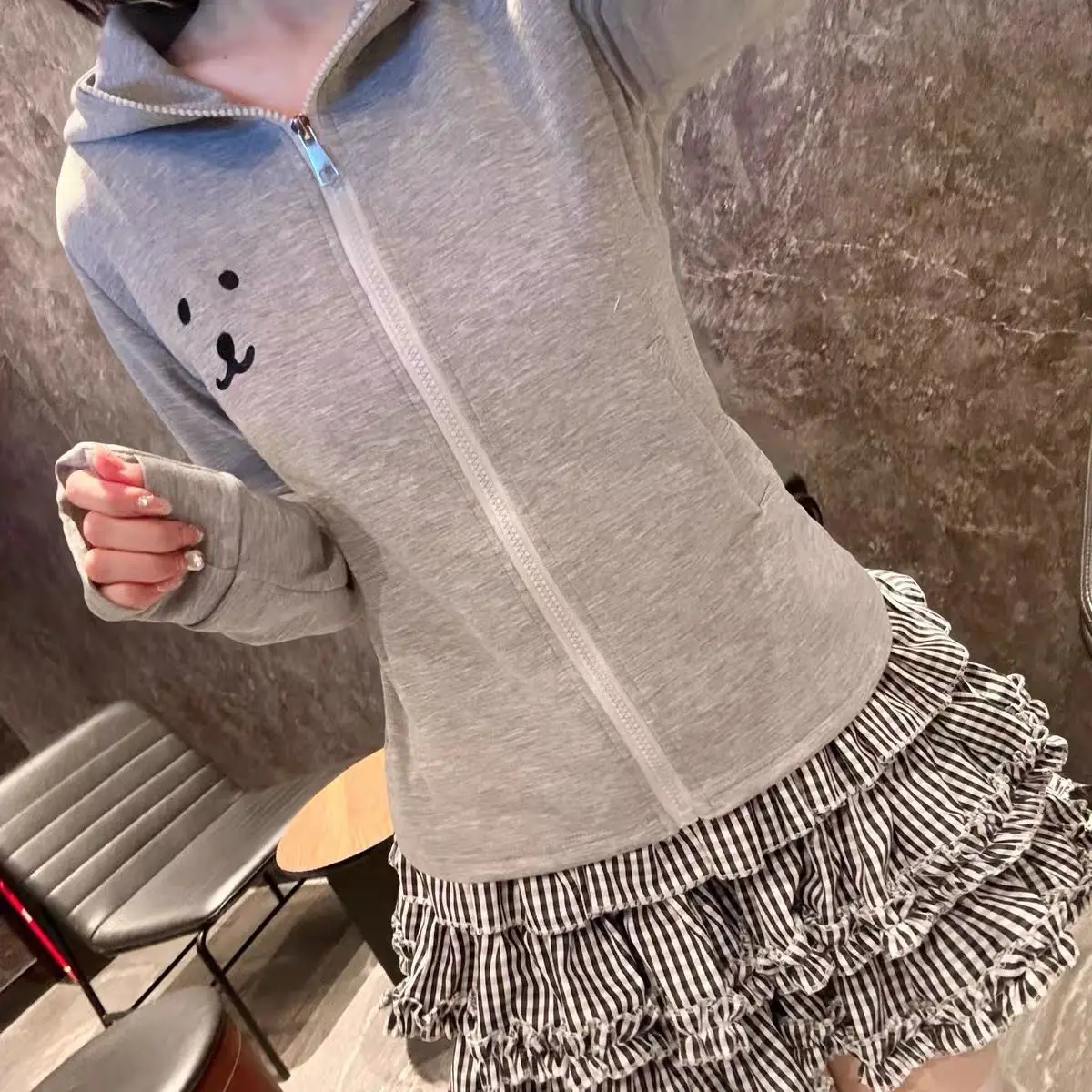 HOUZHOU Y2k Harajuku Streetwear Hoodies Women Japanese Style Kawaii Sweet Cute Cartoon Print Zipper Sweatshirt Soft Girl New